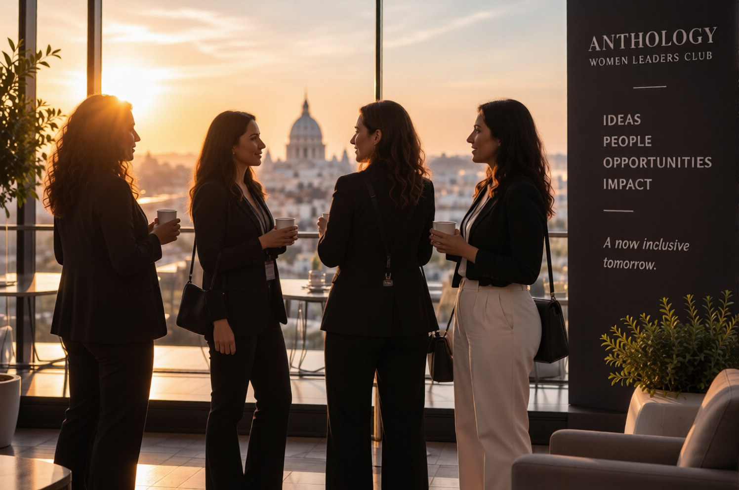 Women gathered at an Anthology rooftop event